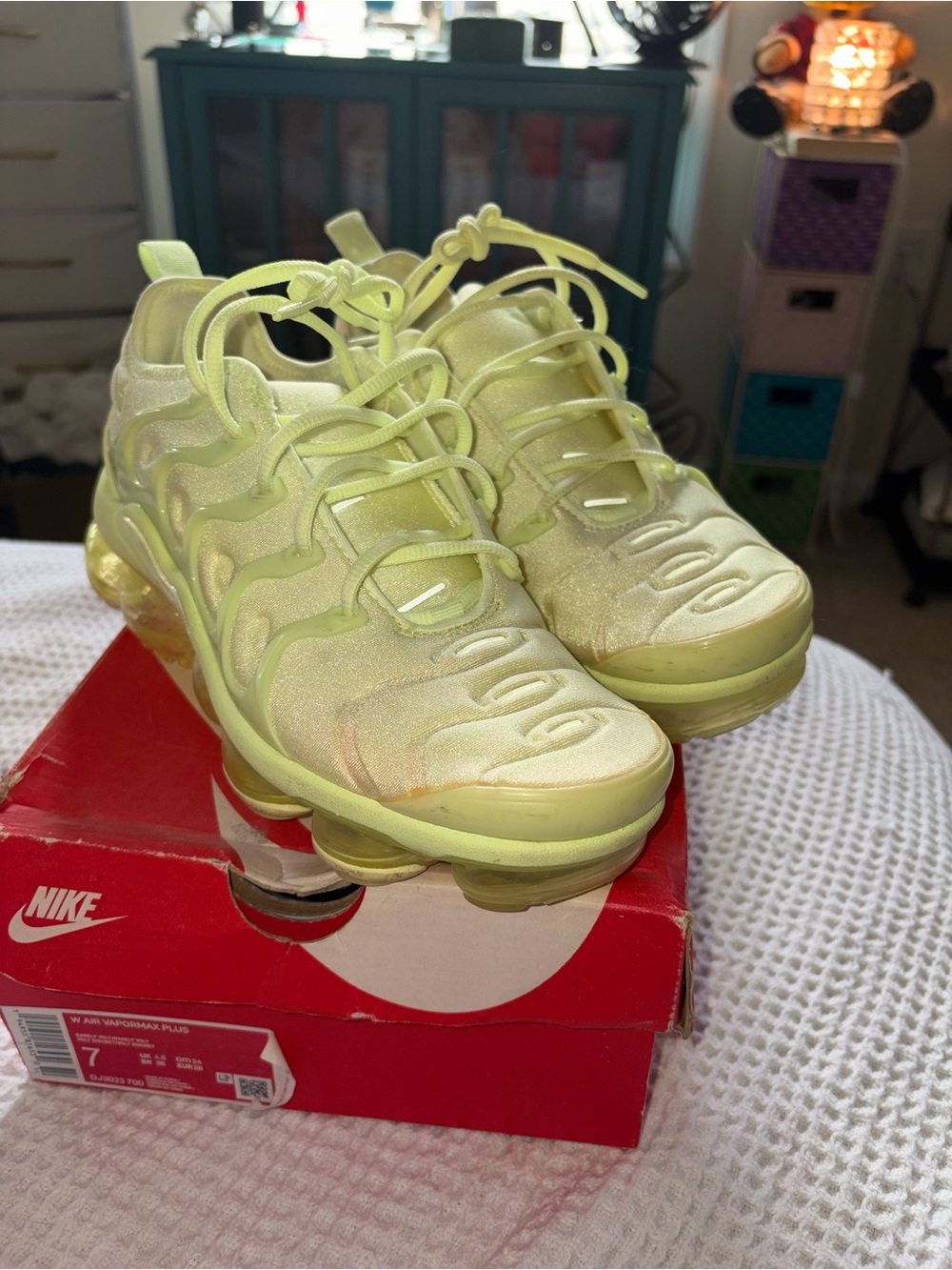 Nike Women's Lime Green Air VaporMax Plus Athletic Shoes